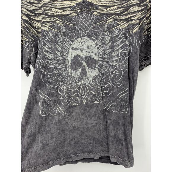 Vintage Helix Skull & Wings Cyber Y2K Goth MallCore Acid Wash Small T-Shirt - Picture 4 of 4